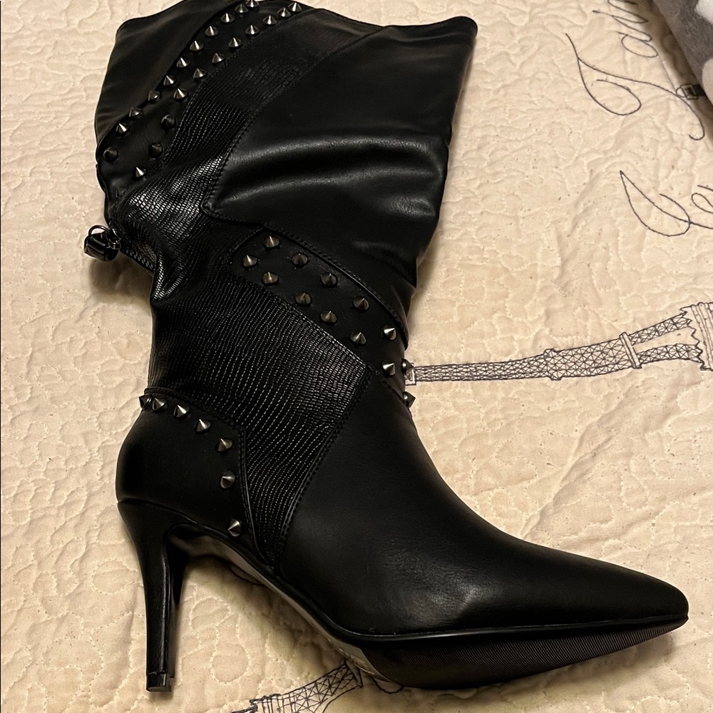 Ashley Stewart Black Studded Heeled Boots